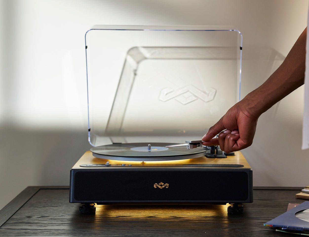 Turntable and speaker in a warm room